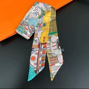 Colorful summer Twilly scarf for neck, bag, hair - Choose Pink or Teal
